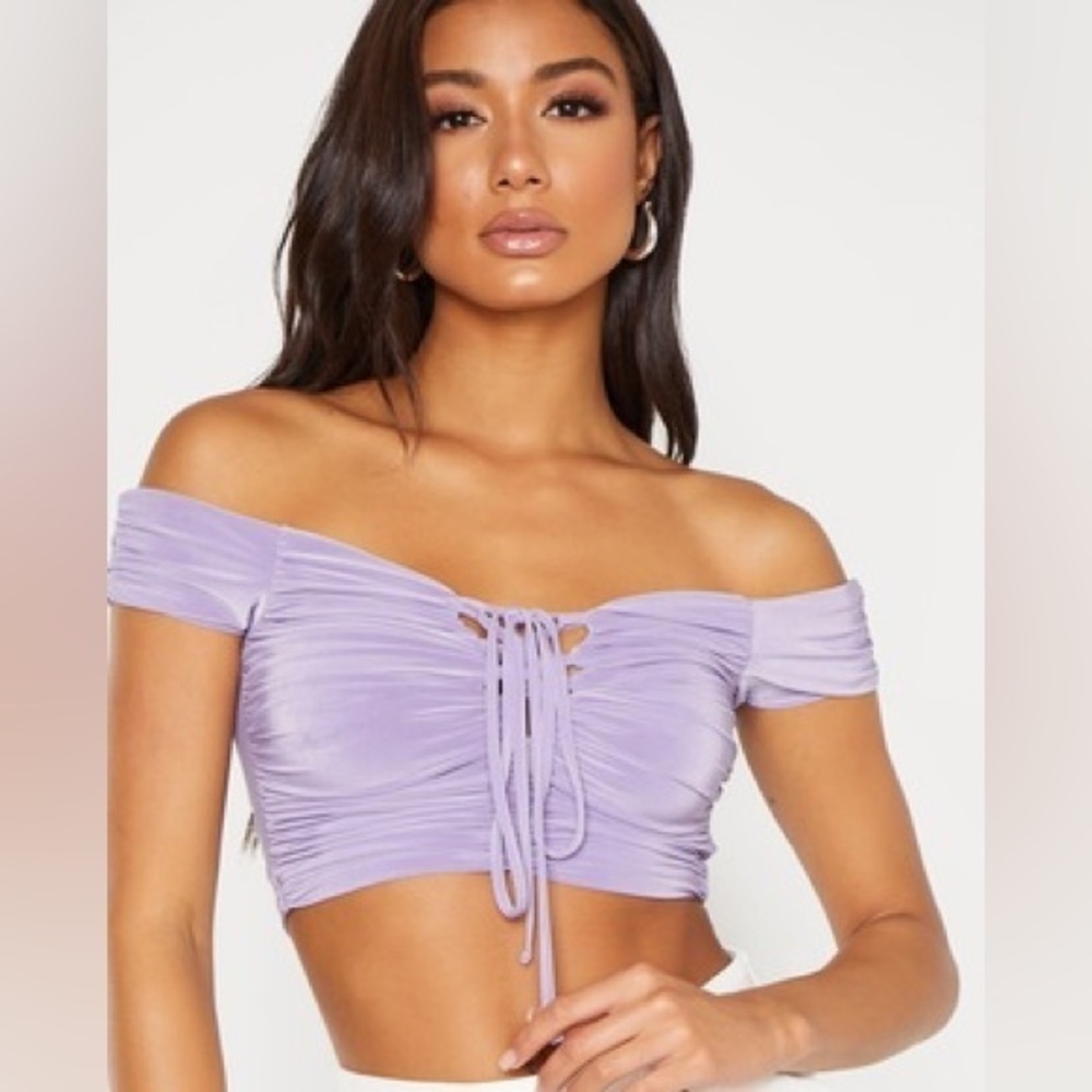 NWT Purple Slinky Lace Up Detail Crop Top Size‎ 8